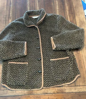 Orvis Tweed-Style Bouclé Jacket with Tan Trim XL thumbnail 1