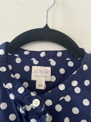 J Crew Navy Blue Polka Dot Ruffle Button Up Top XS 100% Cotton Office Preppy thumbnail 2