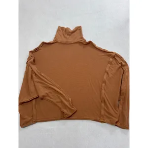 Free People We The Free Women M Terracotta Brown Ribbed Oversized Turtleneck Top thumbnail 2