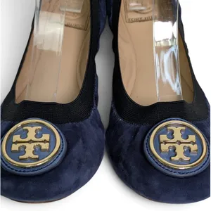 Tory Burch Caroline 2 Soho Lux Clare Blue Black Suede Ballet Flats US 8 Preowned thumbnail 4