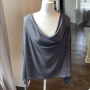 FREE PEOPLE Gray/Metallic Silver DrapeNeck Top Size M NEW thumbnail 4