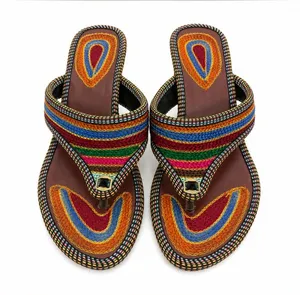 Boho Multicolor Woven Thong Sandals Embellished Low Heel Size : 9 thumbnail 1