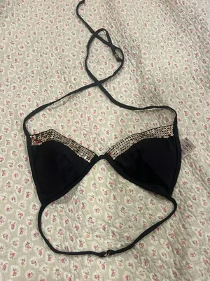 H&M Black Bandeau Top with Gold Sequin Trim thumbnail 1