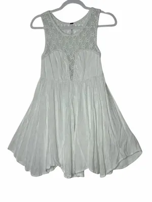Free People White Crochet Lace Fit & Flare Boho Dress M Cottagecore Fairy thumbnail 5