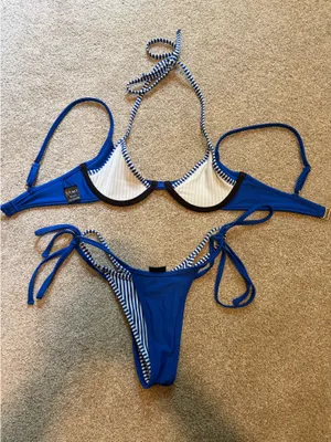 SAME Los Angeles Double Layer Blue/White Striped Bikini Set Blue thumbnail 4