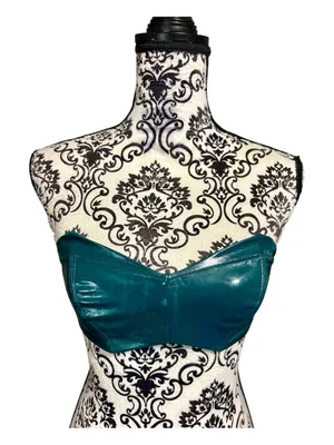SAVAGE X FENTY Dark Green Faux Leather Bandeau Top thumbnail 1