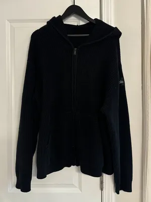 ALO YOGA Domain Rib Knit Full Zip Sweater Top in Black Size Large thumbnail 1