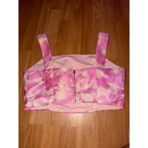 TCEC Women Pink Floral Jacquard Crop Top Square Neck Zip Back Size L thumbnail 3