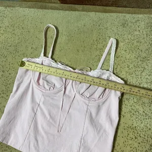 Y2K Beverly and Beck Pink Coquette Lace Trim Bustier Cami Top Smocked‎ Back M thumbnail 3