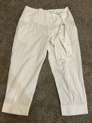 Noracora Pants Womens Extra Large White‎ Cropped High Rise Belted thumbnail 1