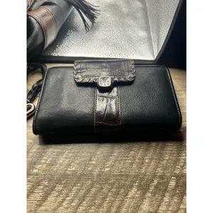 Brighton‎ Black Leather Hobo Shoulder Bag and Matching Wallet Set Croc thumbnail 8