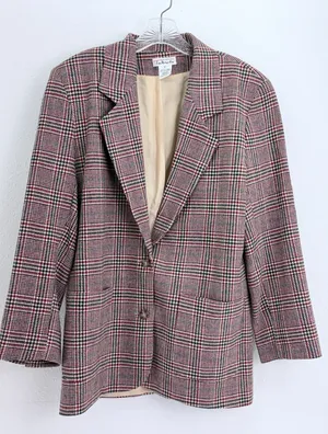 Vintage Talbots Blazer Red Plaid 100% Wool Two Button Jacket Size M thumbnail 1