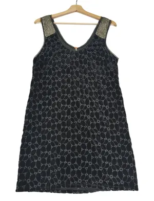 Free People Velvet Mini Dress Black‎ Floral Beaded Sleeves Size 6 Eyelet Flapper thumbnail 1