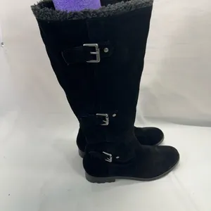 Alfani Vermont Suede Leather Shearling Triple Buckle‎ Riding Boot Women 7 Black thumbnail 3