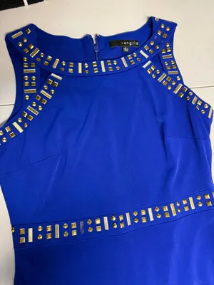 Vintage royal blue Sleeveless Studded Embellished Sheath Dress size 2 thumbnail 2