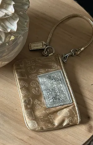 Coach Poppy 44070 Gold/Silver Duotoned Canvas Wristlet Bag thumbnail 1