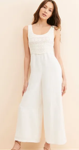 Saltwater LUXE White Cora Crochet Top Bodice Wide-Leg Jumpsuit thumbnail 1