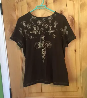 Hurley Dark Brown Crosses Crew Neck TEE EUC L thumbnail 1