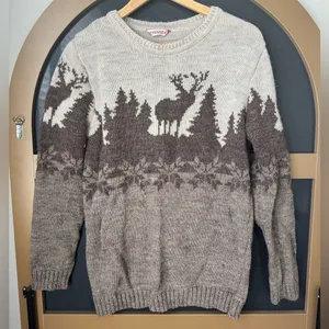 Gesvages Women’s Brown&Cream Reindeer Sweater One Size thumbnail 1