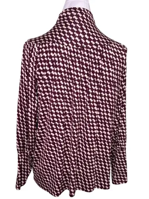 Ann Taylor Mock Neck Houndstooth Blouse Burgundy Cream Medium NWT Popover thumbnail 5