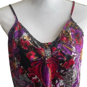 VTG California‎ Dynasty Womens Boho Whimsigoth Cami Tank M Purple Floral Paisley thumbnail 3