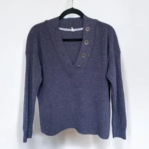 Anthropologie Daily Practice Oversized Button Henley Sweater Speckled Navy S thumbnail 2