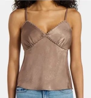 No Boundaries Babydoll Sz XXL Camisole Y2K Top Beige‎ Lace Trim Bow Detail thumbnail 1