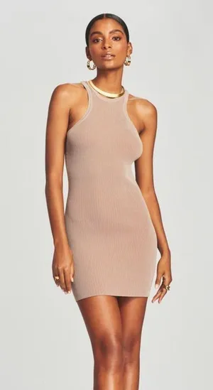 Retrofête Jill Rib Knit Mini Dress Ser O Ya Size Medium Brown Taupe NWT thumbnail 4