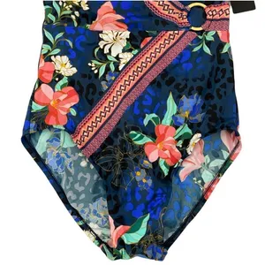 NWT AQUA‎ GREEN Women's Floral Wrap Front One Piece Swimsuit Size Small thumbnail 7