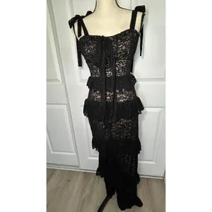 Show Me Your Mumu Black‎ Lace Maxi Dress M NWT Monique Tiered Wedding Formal thumbnail 3