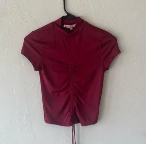 Crave Fame Burgundy short sleeve ruched #cropped #shirt #top thumbnail 4