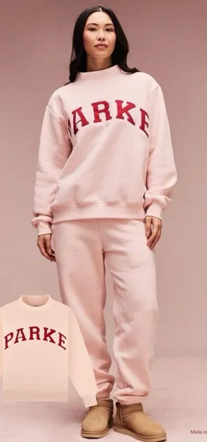 PARKE Valentine’s Varsity Mockneck Crewneck Pullover Sweatshirt Peony Crimson S thumbnail 1