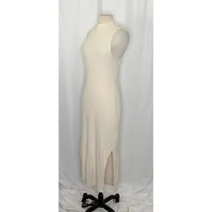 Anthropologie BEYOND YOGA Well Traveled Midi‎ Dress Solid Ivory Ribbed Medium thumbnail 6