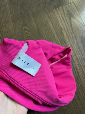 Wilo Pink Colorblock Racerback Crop Top sports bra open back cutout size small thumbnail 6