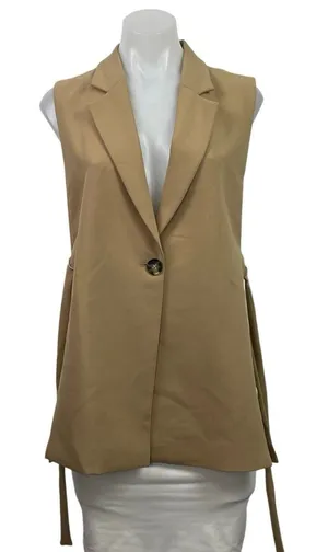 Zara Women's Tan Notch Lapel Sleeveless Side Tie Vest Blazer Coat Jacket Size XS thumbnail 1