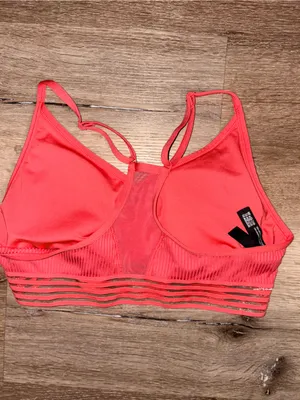 PINK Victoria's Secret Coral Ribbed Strappy Sports Bralette thumbnail 2
