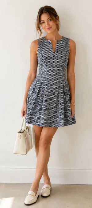 J Crew Blue White Contrast Eyelet Fit Flare Mini Dress Womens 10 Preppy Classic thumbnail 1