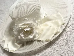 American Vintage Vintage Ivory White Wide Brim Floral Fascinator Derby Hat Wedding Church Bride thumbnail 4