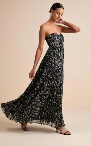 LULU’S Lynwen Black Abstract Pleated Strapless Maxi Dress thumbnail 1