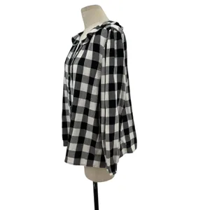 J. Crew Open Ruffle V-neck Button-up Shirt Gingham Plaid Check Black White‎ XL thumbnail 5
