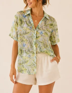 Abercrombie Womens Sheer Floral Button Up Shirt Size XS Green Resort Tropical thumbnail 1