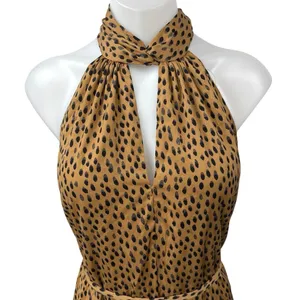 Banana Republic Brown Silky Satin Sleeveless Leopard Print Midi A Line Dress XS thumbnail 5