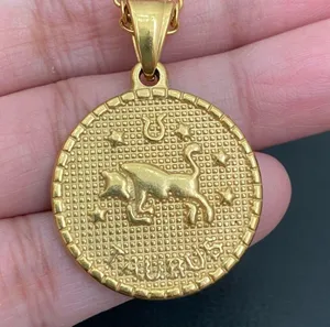 18K Gold plated Taurus Zodiac Sign Quarter Coin Pendant 20” Necklace 15.7g thumbnail 13