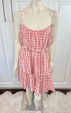 The Impeccable Pig Spin Around Pink Gingham Babydoll Peasant Dress thumbnail 5