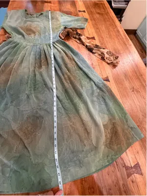 Vintage 80s 90s Bohemian Earthy Green Paisley Midi Dress with Tie Waist S M thumbnail 9