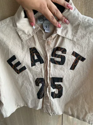 Size small button up collar crop top White thumbnail 5