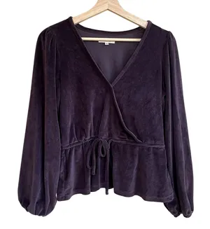 Madewell purple corduroy faux wraparound long sleeved blouse women's size M‎ thumbnail 1
