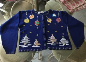 Vintage Victoria Harbour Embellished Christmas Sweater Cardigan Blue Ugly thumbnail 9