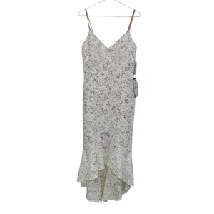 NIGHTWAY Mermaid High-Low Flounce Hem Lace Wedding Dress Ivory Sequin Sz 10 NWT thumbnail 4