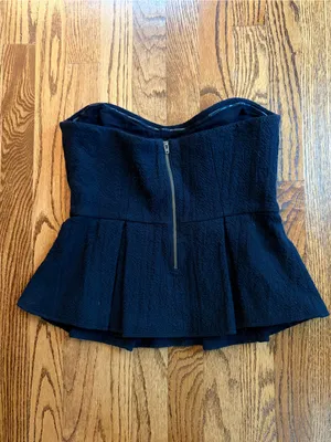 Free People Black Strapless Textured Peplum Bustier Top Size 8 thumbnail 3